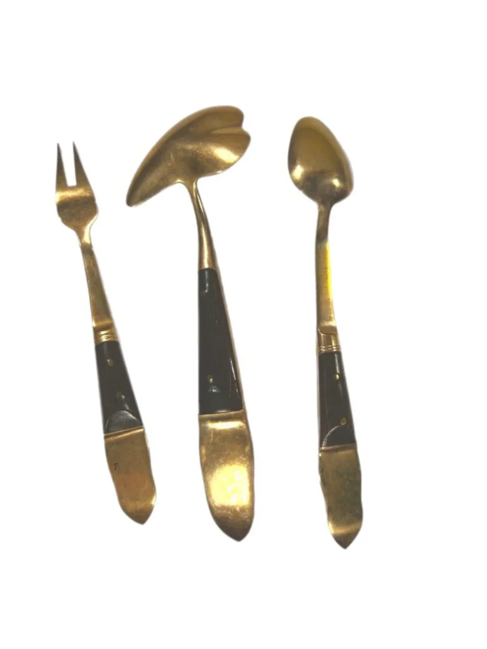 VTG LOT of 3 THAILAND SIAM Brass Wood Handle Small Serving pieces oyster spoon